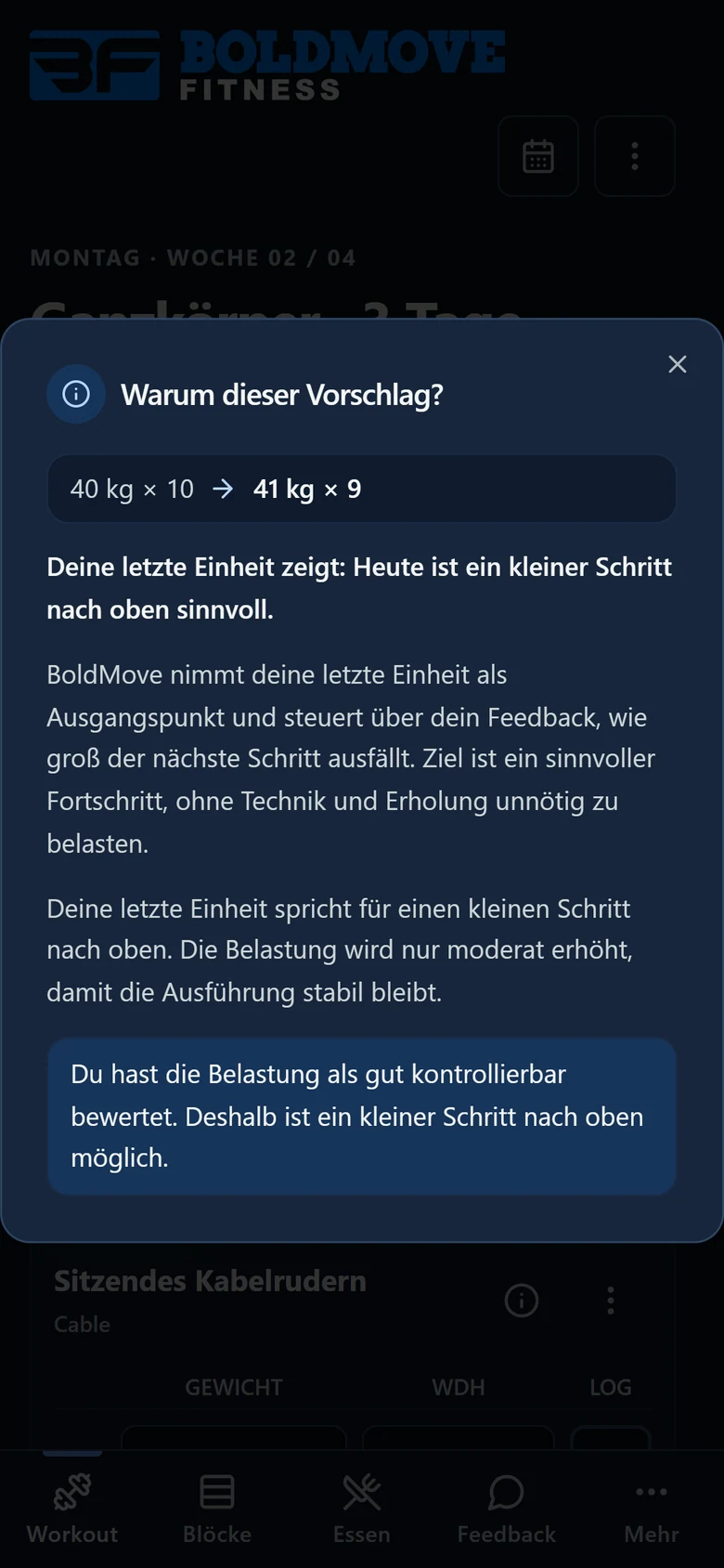 Progression: Erklärung des nächsten Gewichtsvorschlags