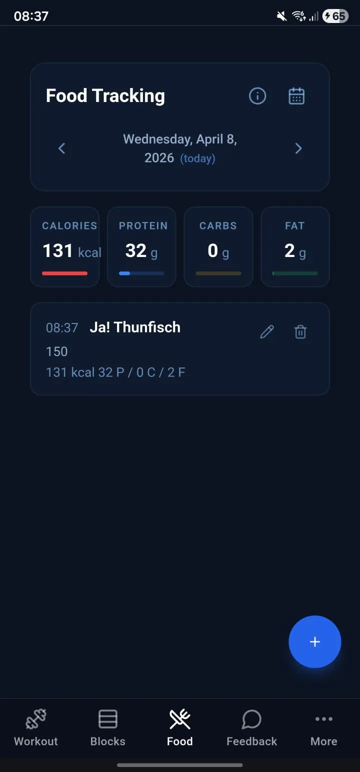 Food Tracking in der App